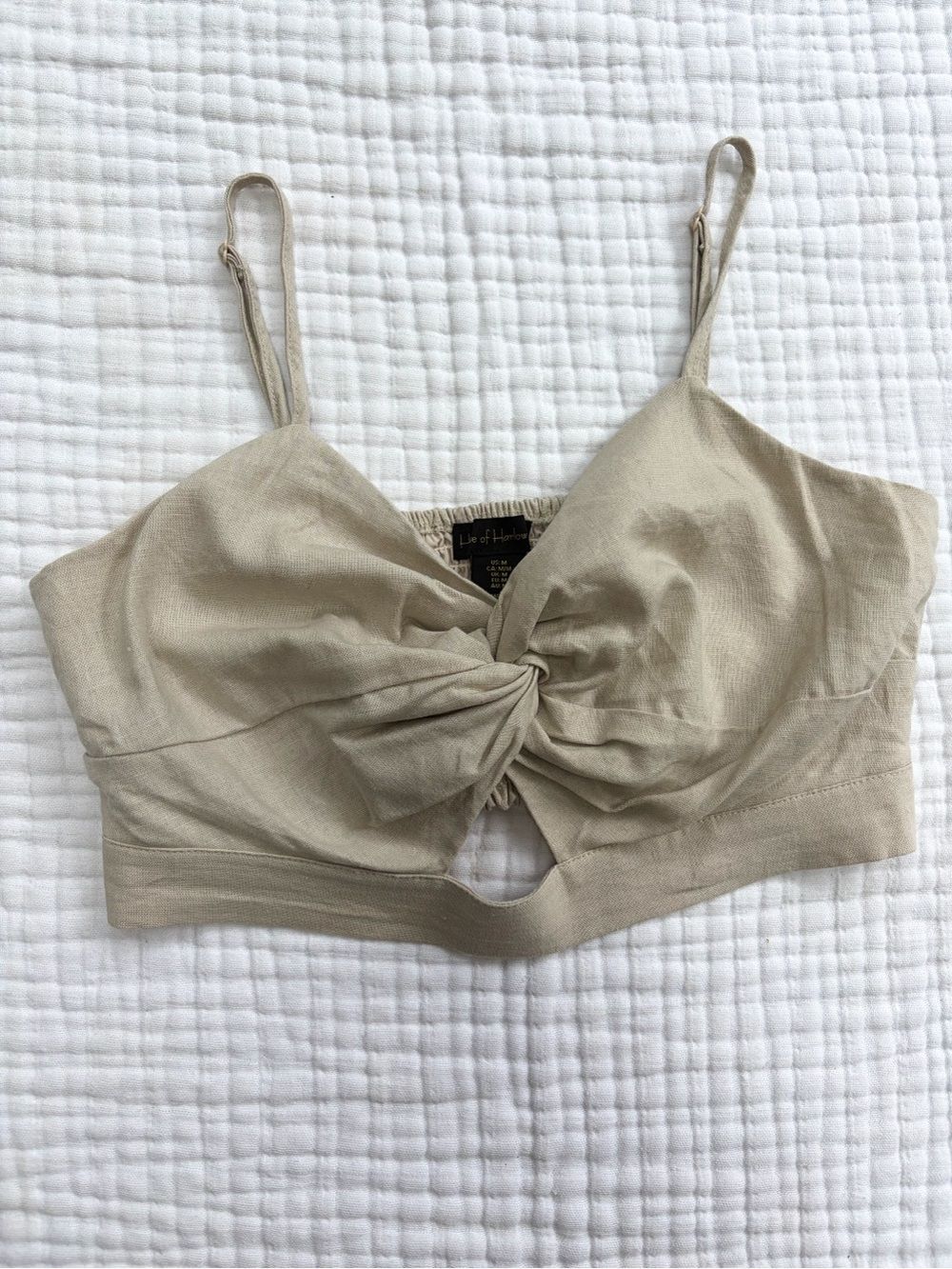 House of Harlow 1960 Linen Blend Twist Front Crop Top Medium Beige